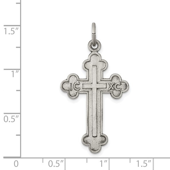 Sterling Silver Antiqued, Textured and Brushed Latin Cross Pendant