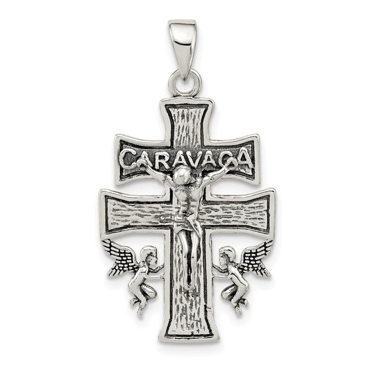 Sterling Silver Antiqued Mini Caravaca Crucifix Pendant