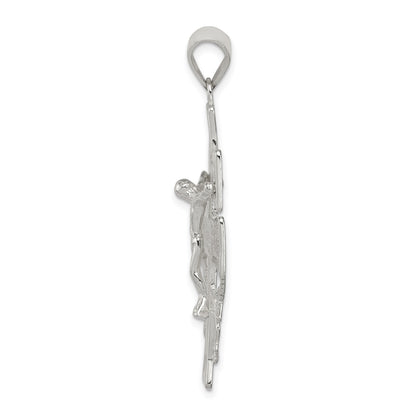 Sterling Silver Polished Large Caravaca INRI Crucifix Cross Pendant