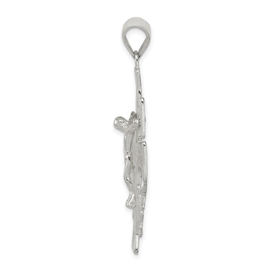 Sterling Silver Polished Large Caravaca INRI Crucifix Cross Pendant