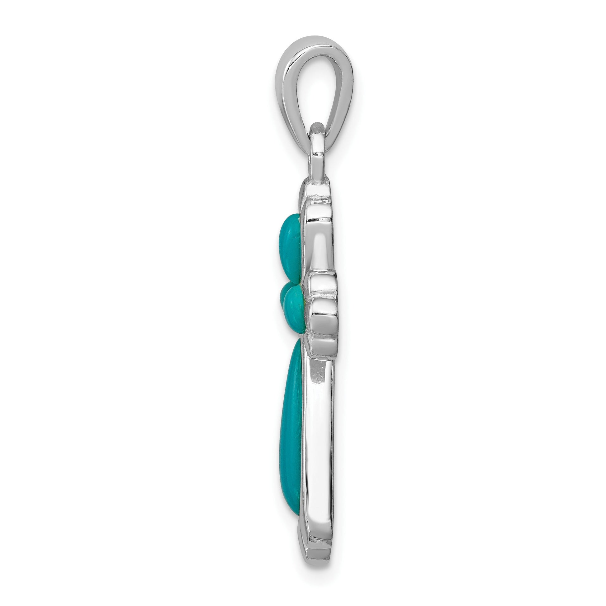 Sterling Silver Rhodium-plated Polished Imitation Turquoise Cross Pendant