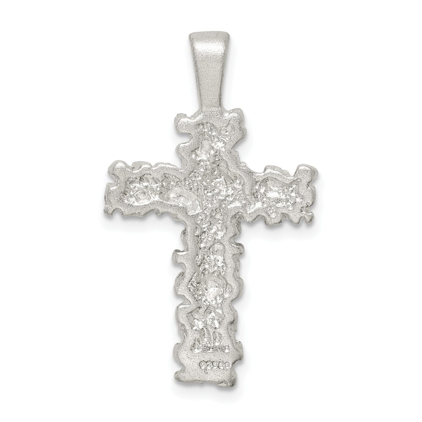 Sterling Silver Satin Finish Diamond-cut Cross Pendant