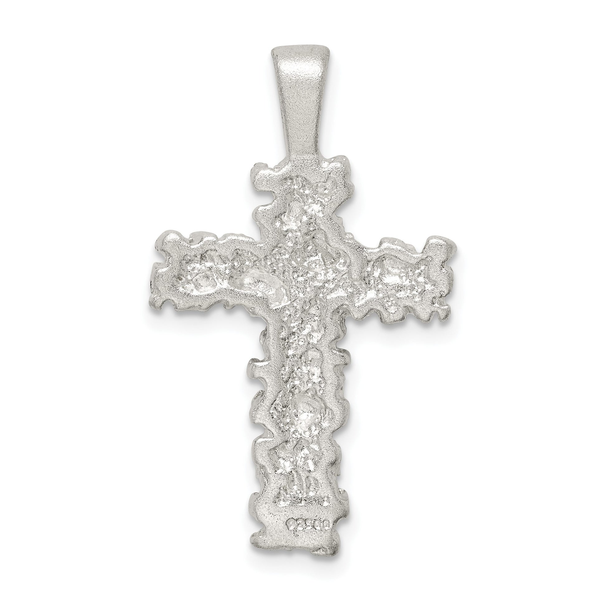 Sterling Silver Satin Finish Diamond-cut Cross Pendant