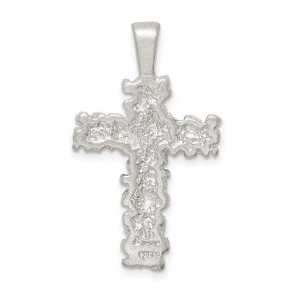 Sterling Silver Satin Finish Diamond-cut Cross Pendant