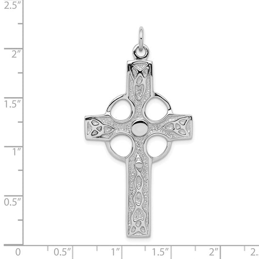 Sterling Silver Rhodium-plated Polished Celtic Cross Pendant