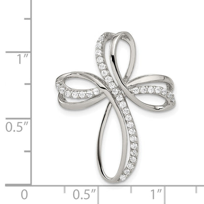 Sterling Silver Rhodium-plated Polished CZ Cross Chain Slide