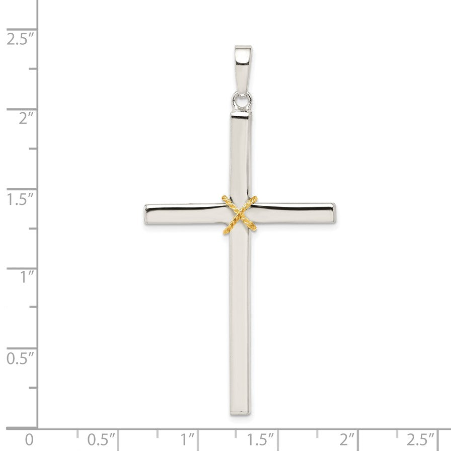 Sterling Silver Polished w/Gold-plated Rope Hollow Crucifix Pendant