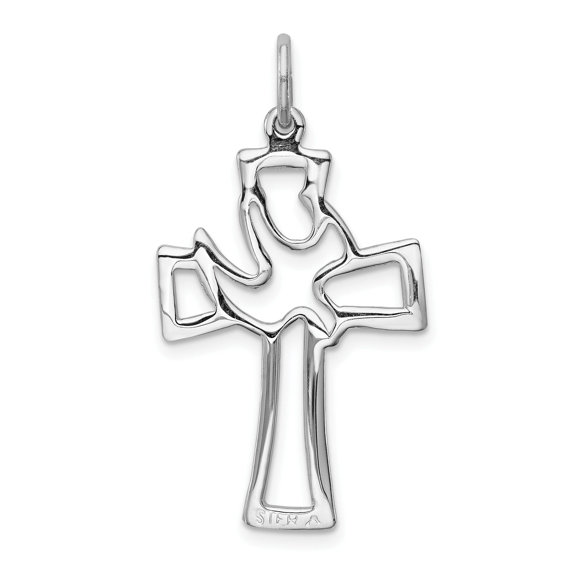 Sterling Silver Platinum-plated Polished Cut-out Dove Cross Pendant