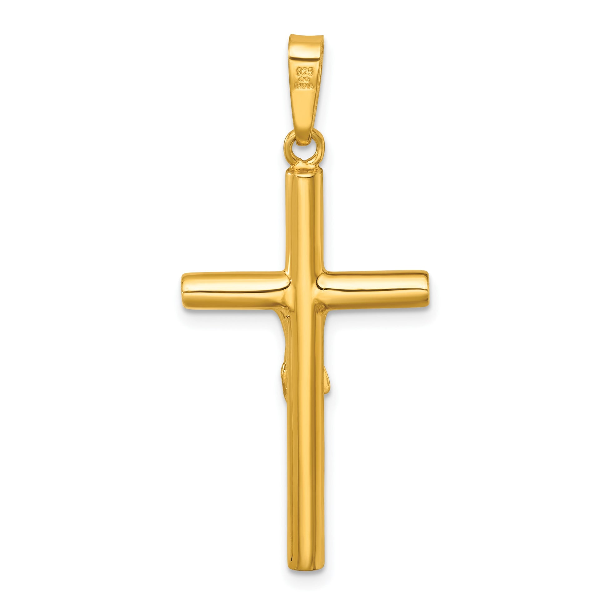 Sterling Silver Gold-tone Polished Crucifix Pendant