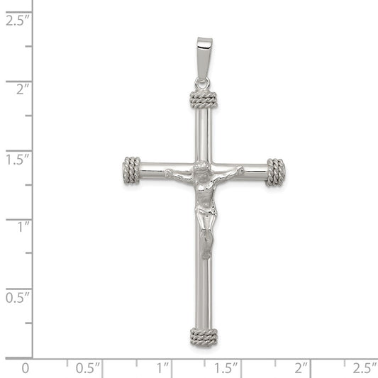 Sterling Silver Polished Textured Hollow Crucifix Pendant