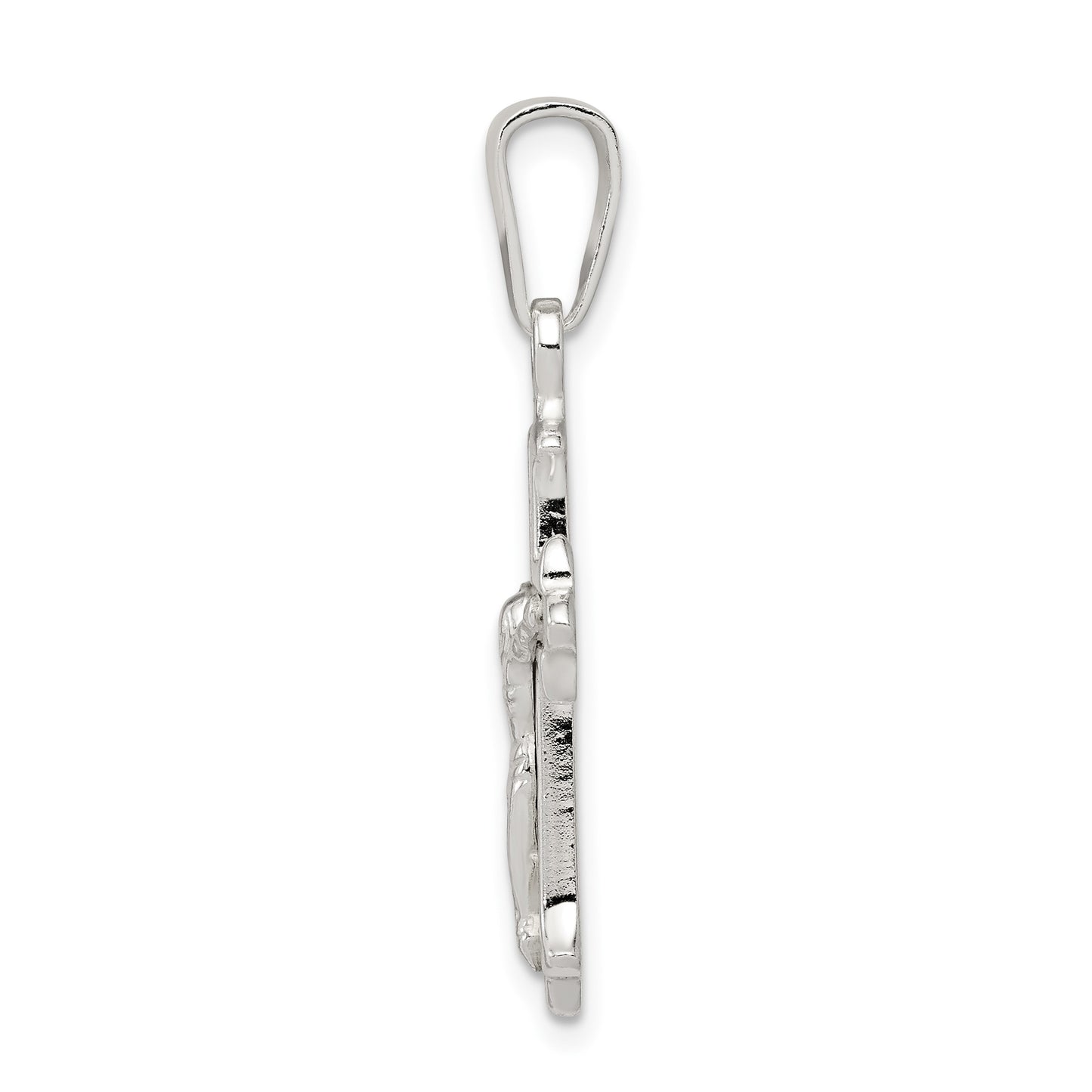 Sterling Silver Polished Textured Crucifix Pendant