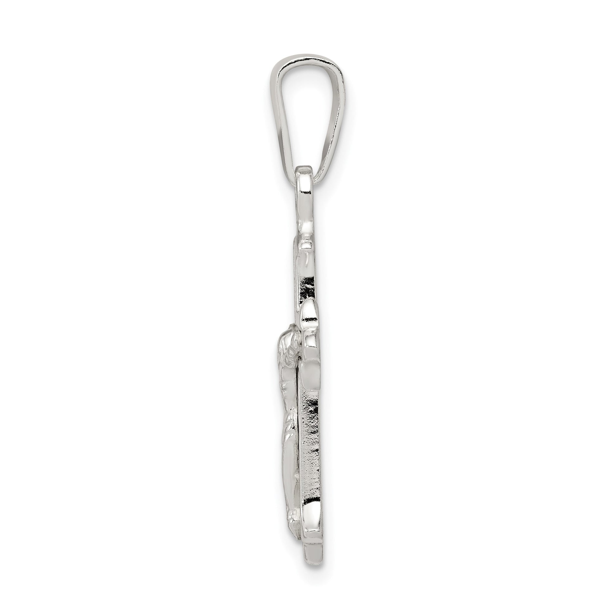 Sterling Silver Polished Textured Crucifix Pendant