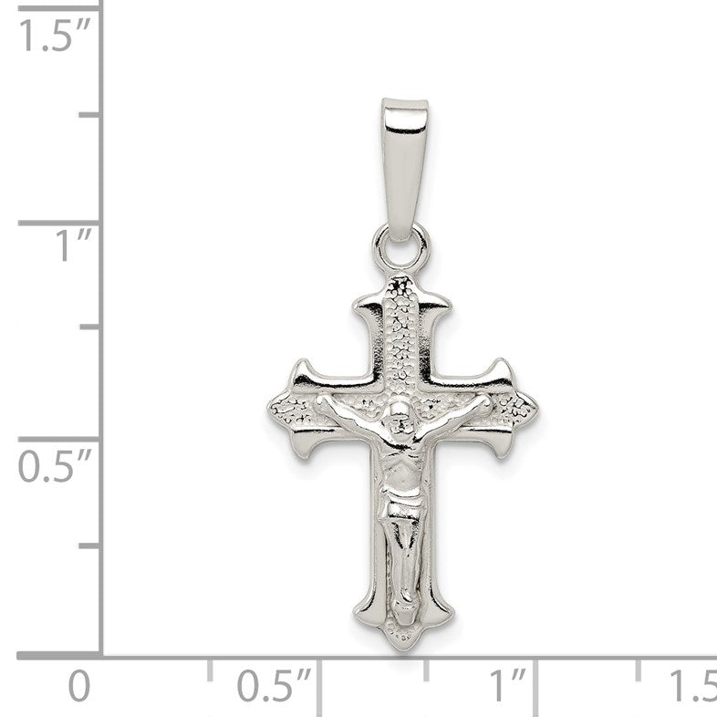 Sterling Silver Polished Textured Crucifix Pendant