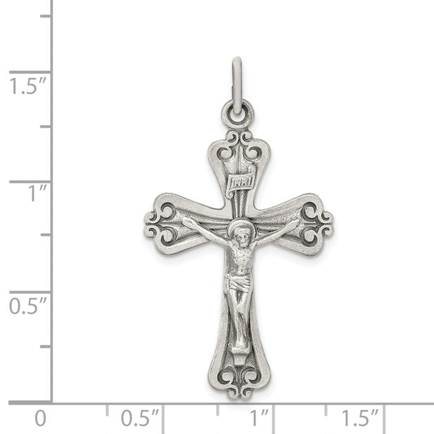 Sterling Silver Antiqued and Brushed INRI Crucifix Pendant