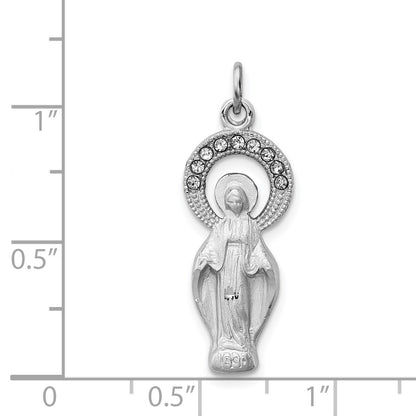 Sterling Silver Platinum-plated Polished & Satin CZ Miraculous Medal Pendan