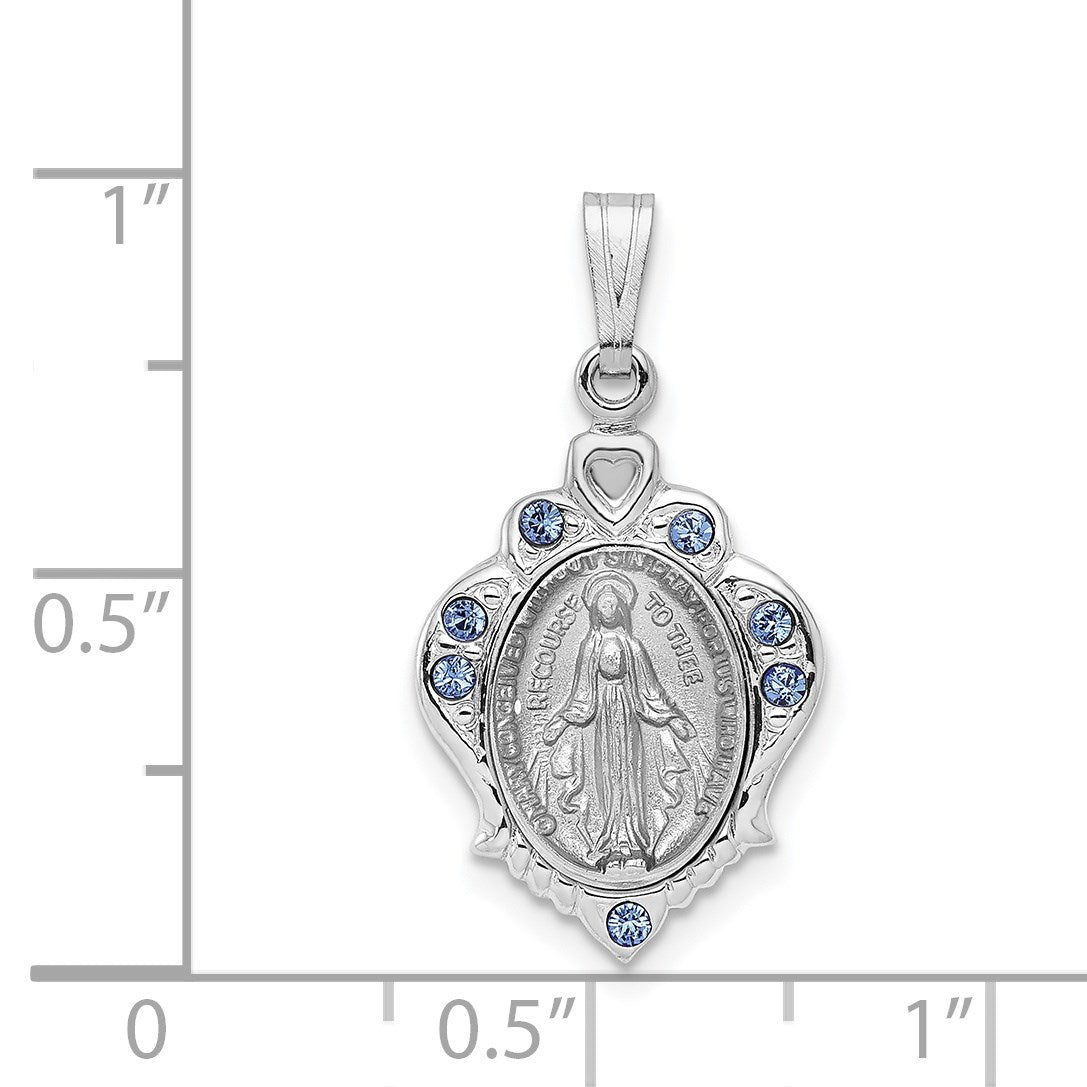 Sterling Silver Platinum-plated Polished Miraculous Blue CZ Pendant