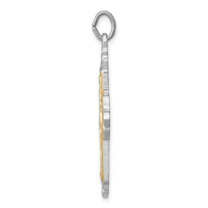 Sterling Silver Platinum-plated & Gold-tone 4-Way Medal Cross Pendant