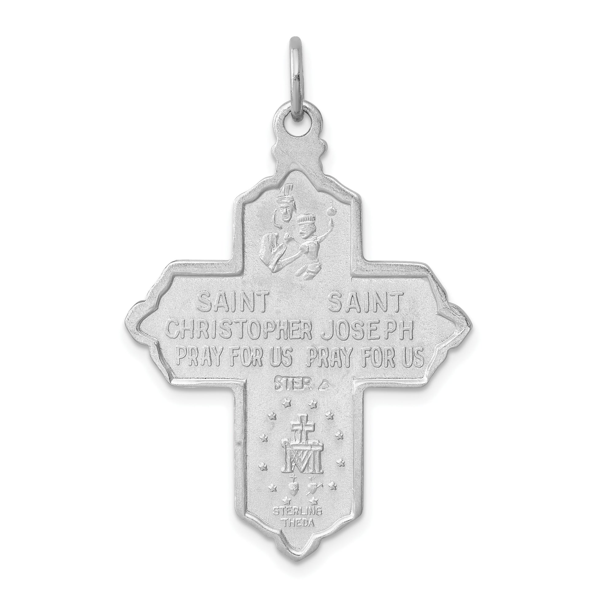 Sterling Silver Platinum-plated & Gold-tone 4-Way Medal Cross Pendant