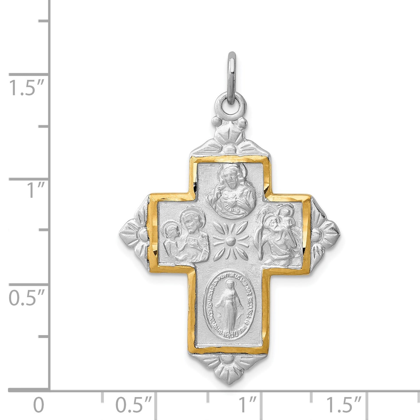 Sterling Silver Platinum-plated & Gold-tone 4-Way Medal Cross Pendant