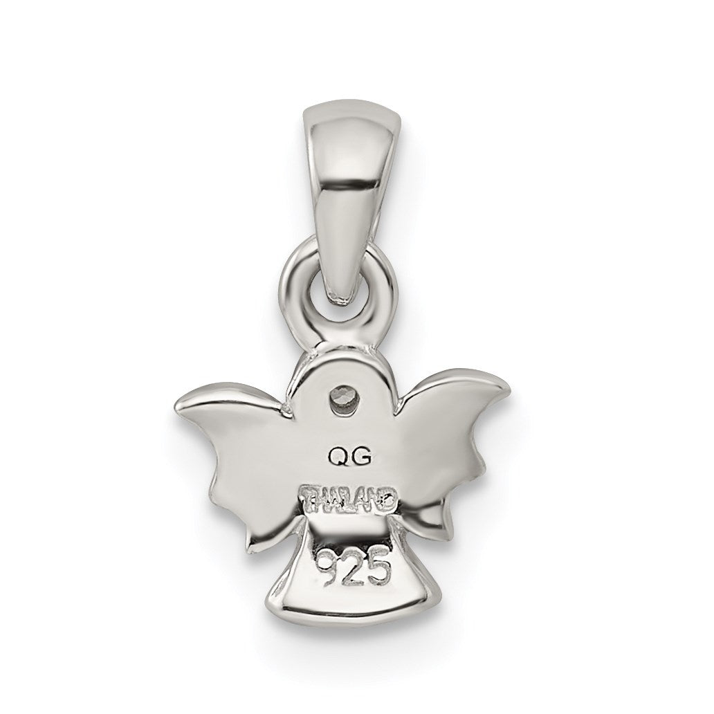 Sterling Silver Rhodium-plated Polished/Satin CZ Angel Pendant