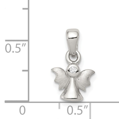 Sterling Silver Rhodium-plated Polished/Satin CZ Angel Pendant