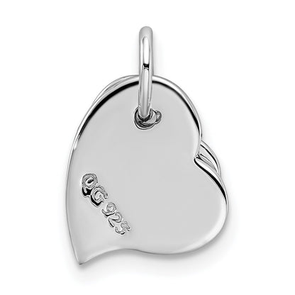 Sterling Silver Rhodium-plated satin and Polished Two Piece Heart Pendant
