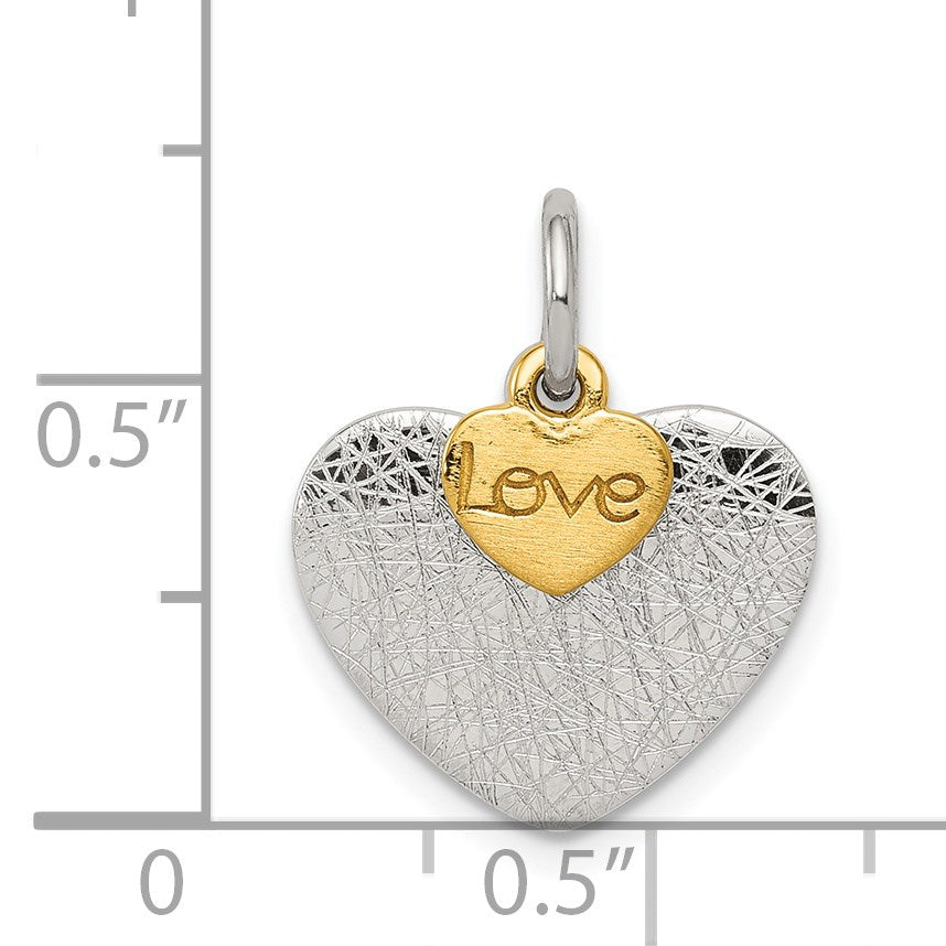 Sterling Silver Gold-plated Textured Love Charm Pendant