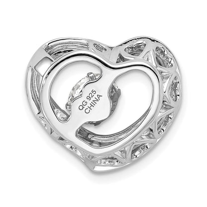 Sterling Silver Platinum-plated Vibrant CZ Heart Pendant