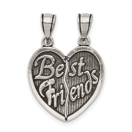 Sterling Silver Antiqued Best Friends Break Apart Heart Pendant