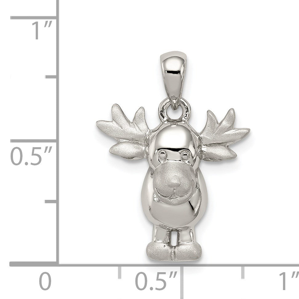 Sterling Silver Rhodium-plated Polished/Satin Moose Pendant