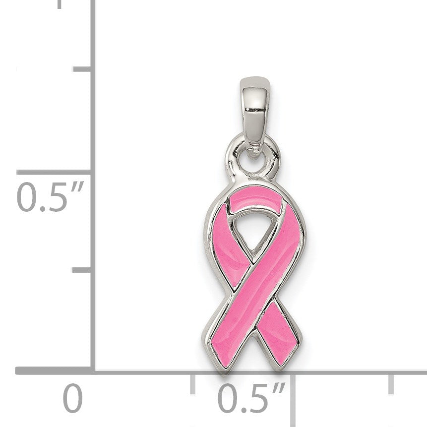 Sterling Silver Polished Pink Enameled Ribbon Pendant