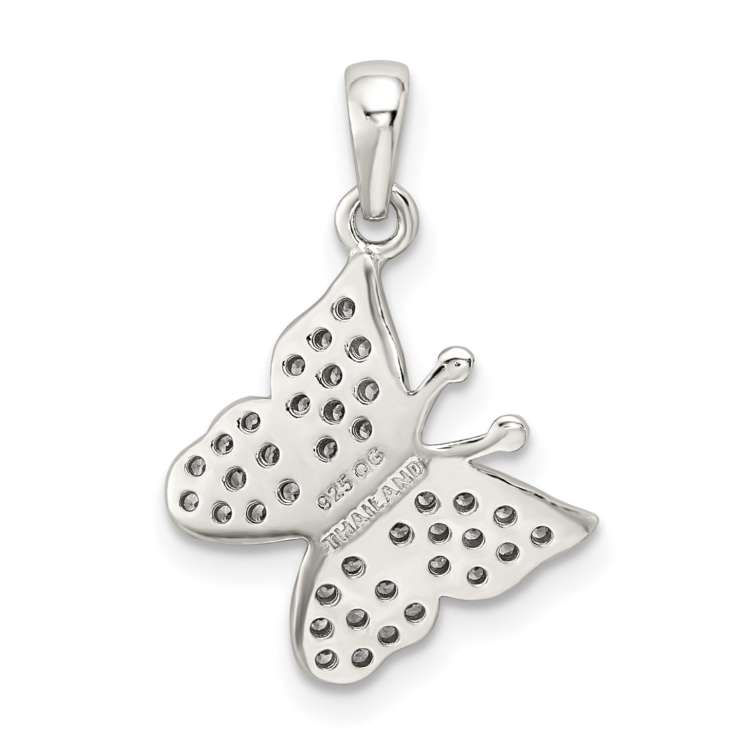 Sterling Silver Rhodium-plated CZ Butterfly Pendant