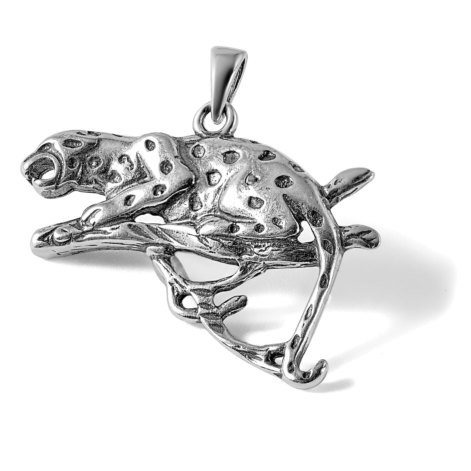 Sterling Silver Antiqued & Textured Leopard on Branch Pendant