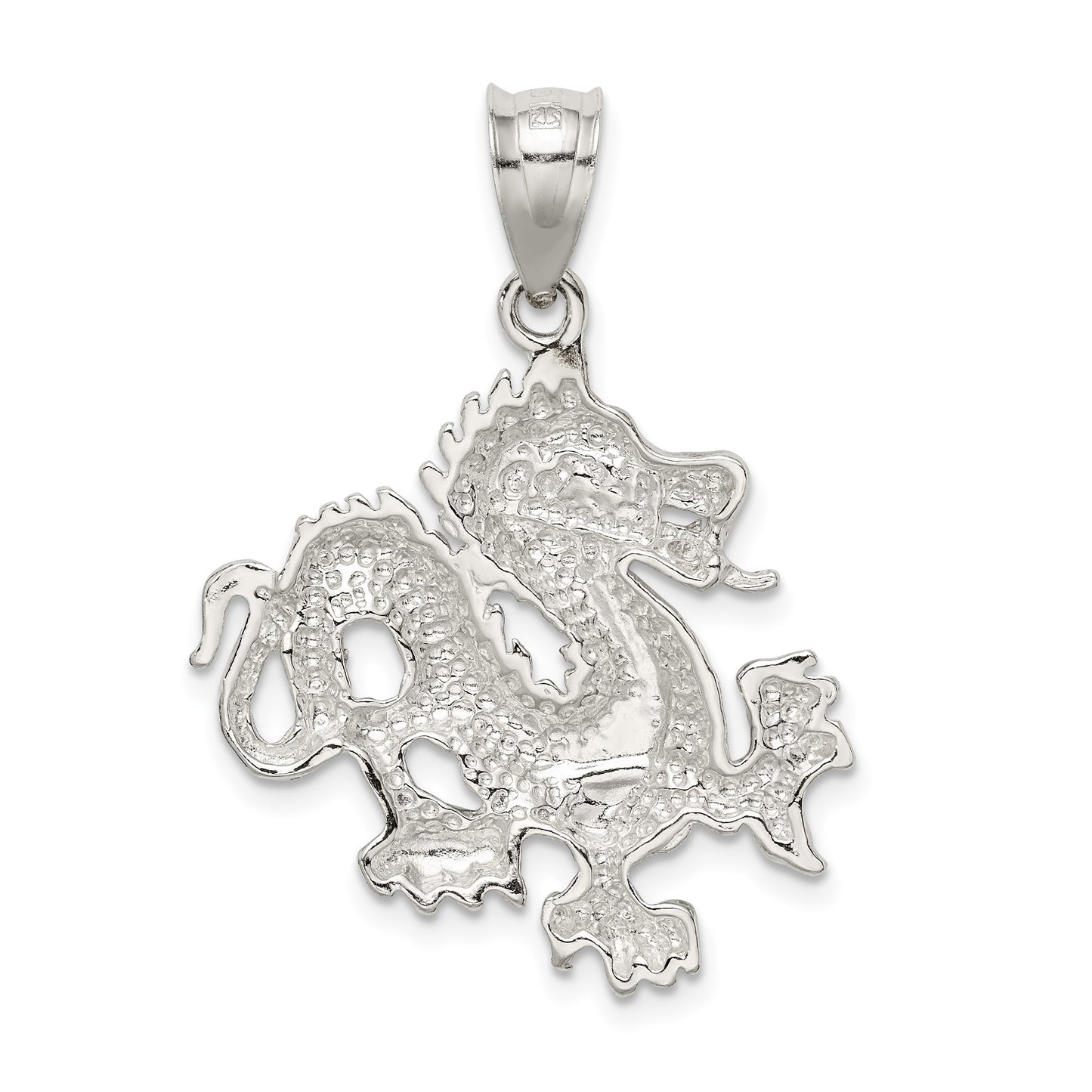 Sterling Silver Polished & Textured Chinese Dragon Pendant