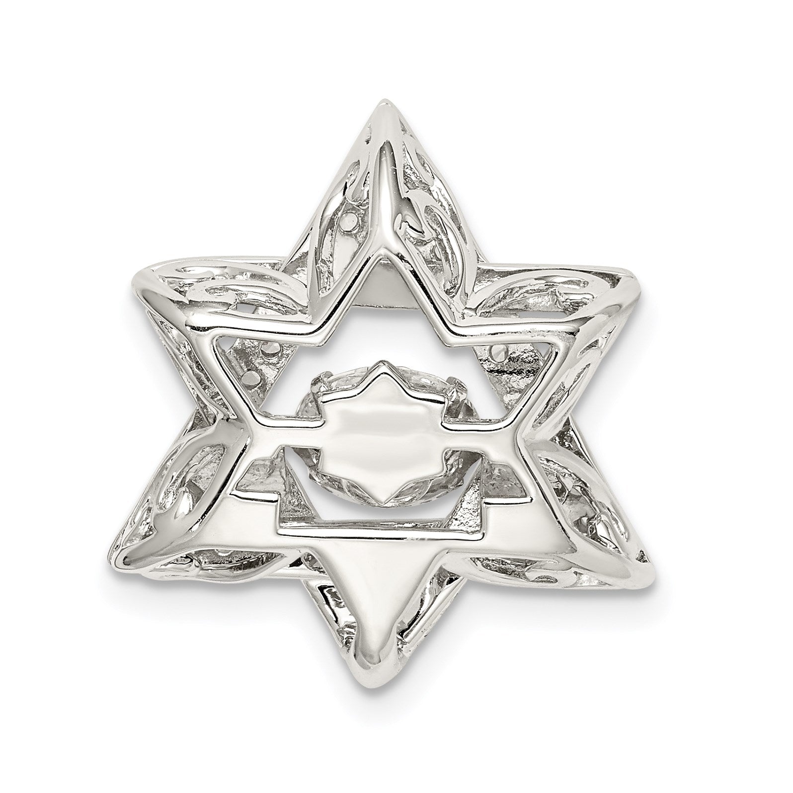 Sterling Silver Platinum-plated Polished Vibrant CZ Star of David Pendant
