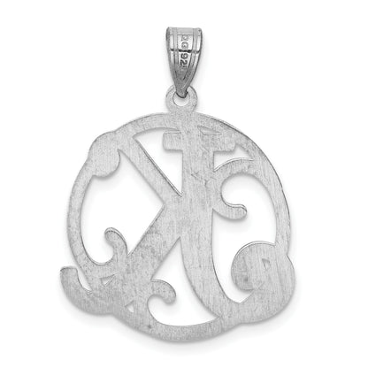 Sterling Silver Rhodium-plated Fancy Script Letter K Initial Pendant