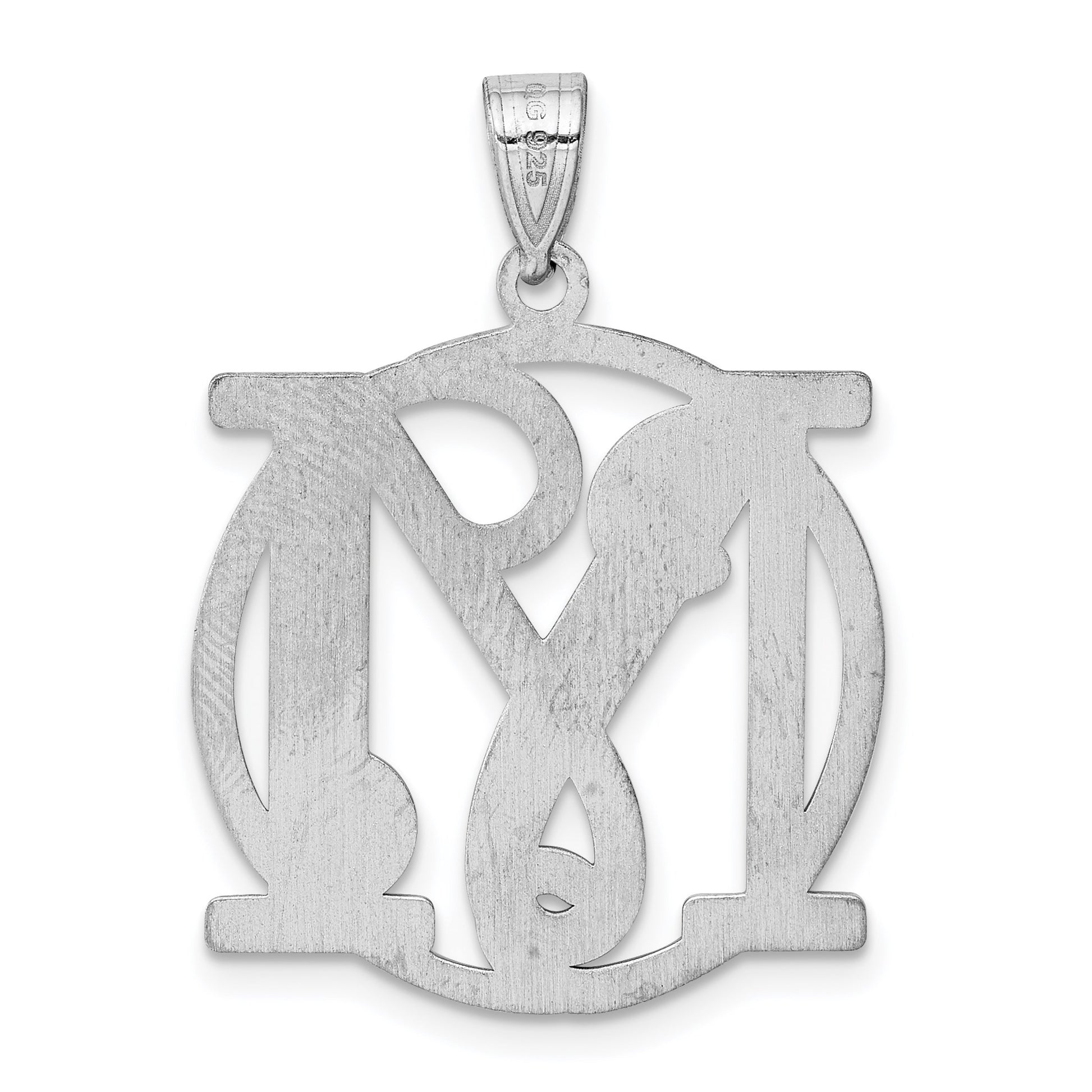 Sterling Silver Rhodium-plated Fancy Script Letter M Initial Pendant