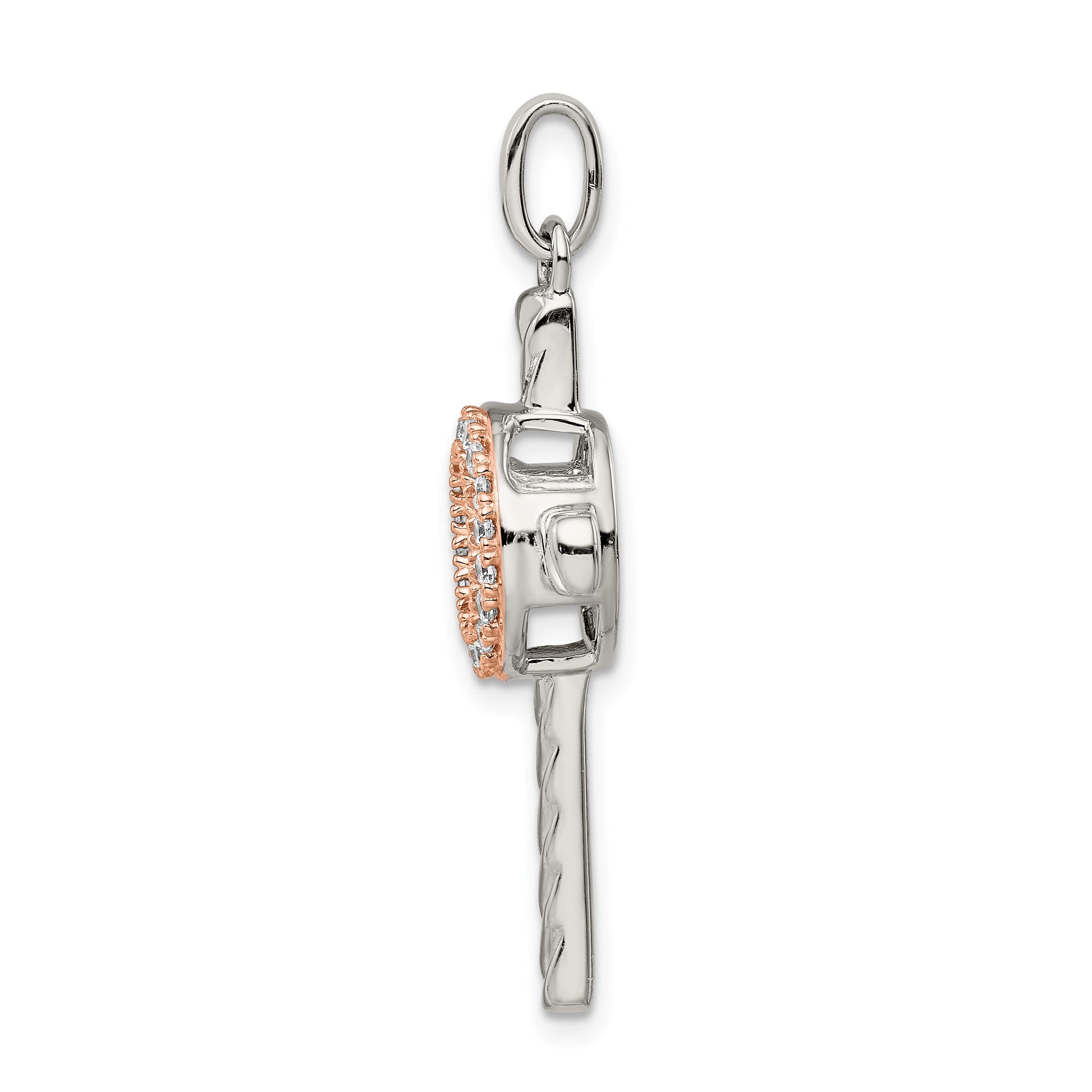 Sterling Silver Plat-plate Rose & Gold-tone Vibrant CZ Cross Pendant