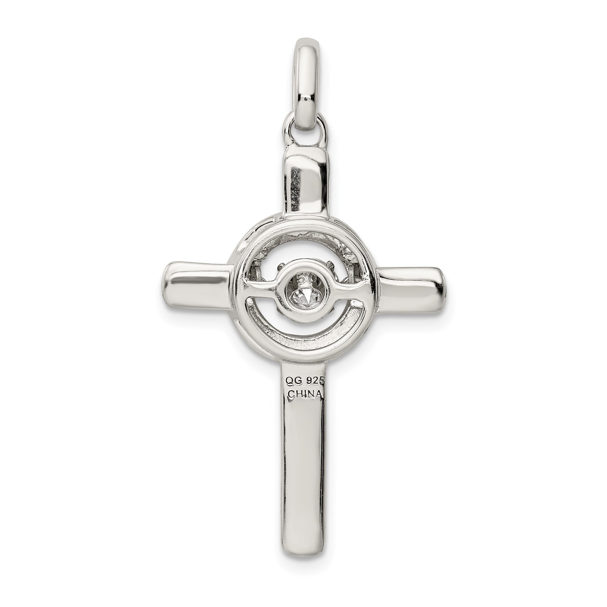 Sterling Silver Plat-plate Rose & Gold-tone Vibrant CZ Cross Pendant