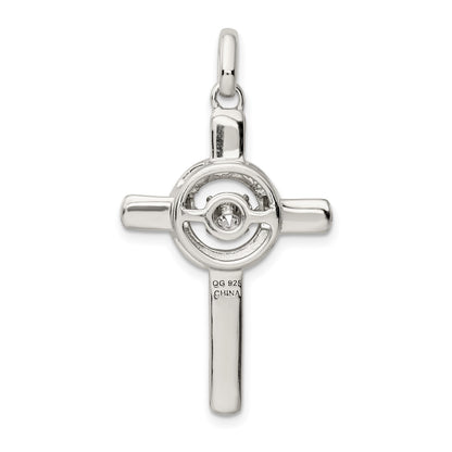 Sterling Silver Plat-plate Rose & Gold-tone Vibrant CZ Cross Pendant