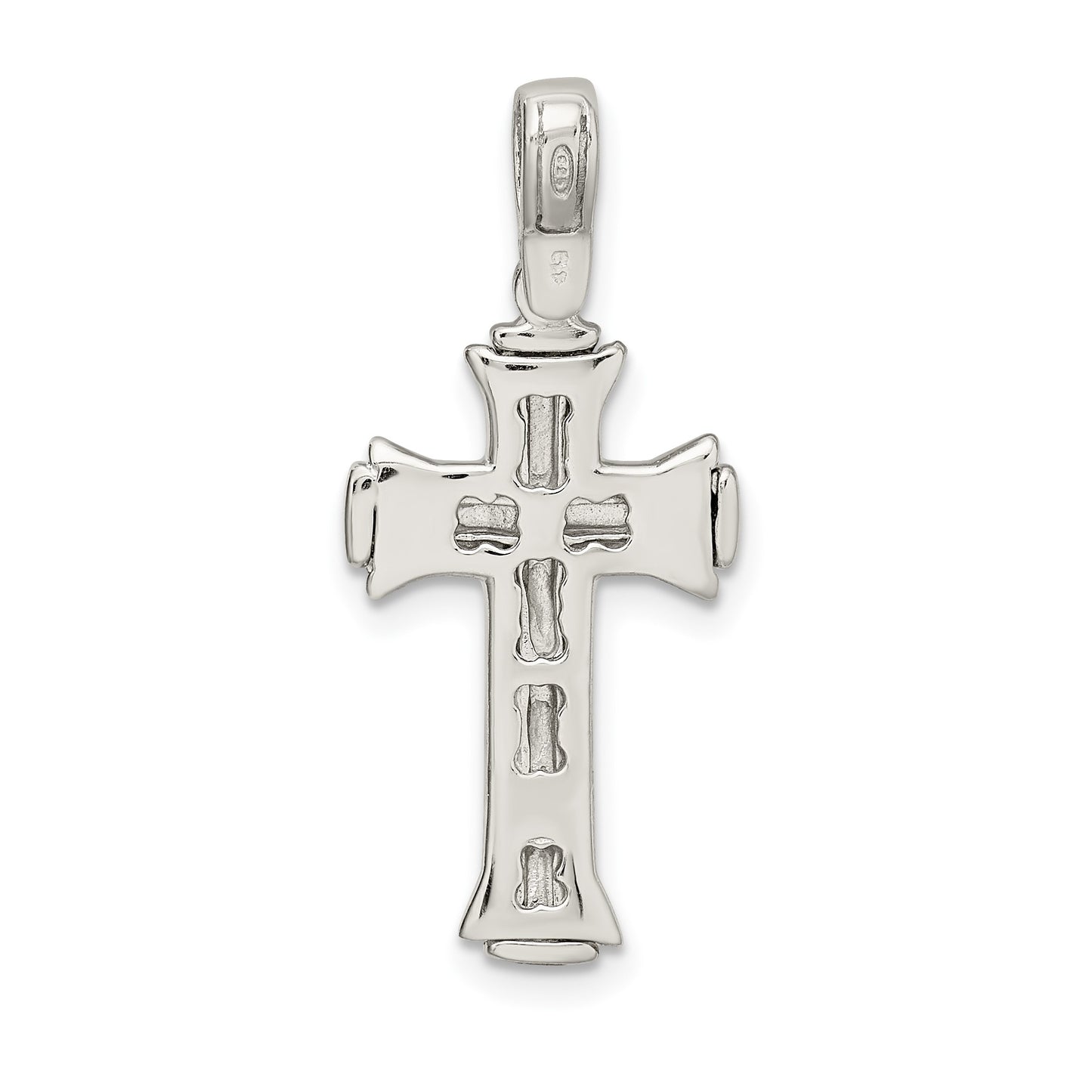 Sterling Silver Rhodium-plated Satin & Polished Crucifix Pendant