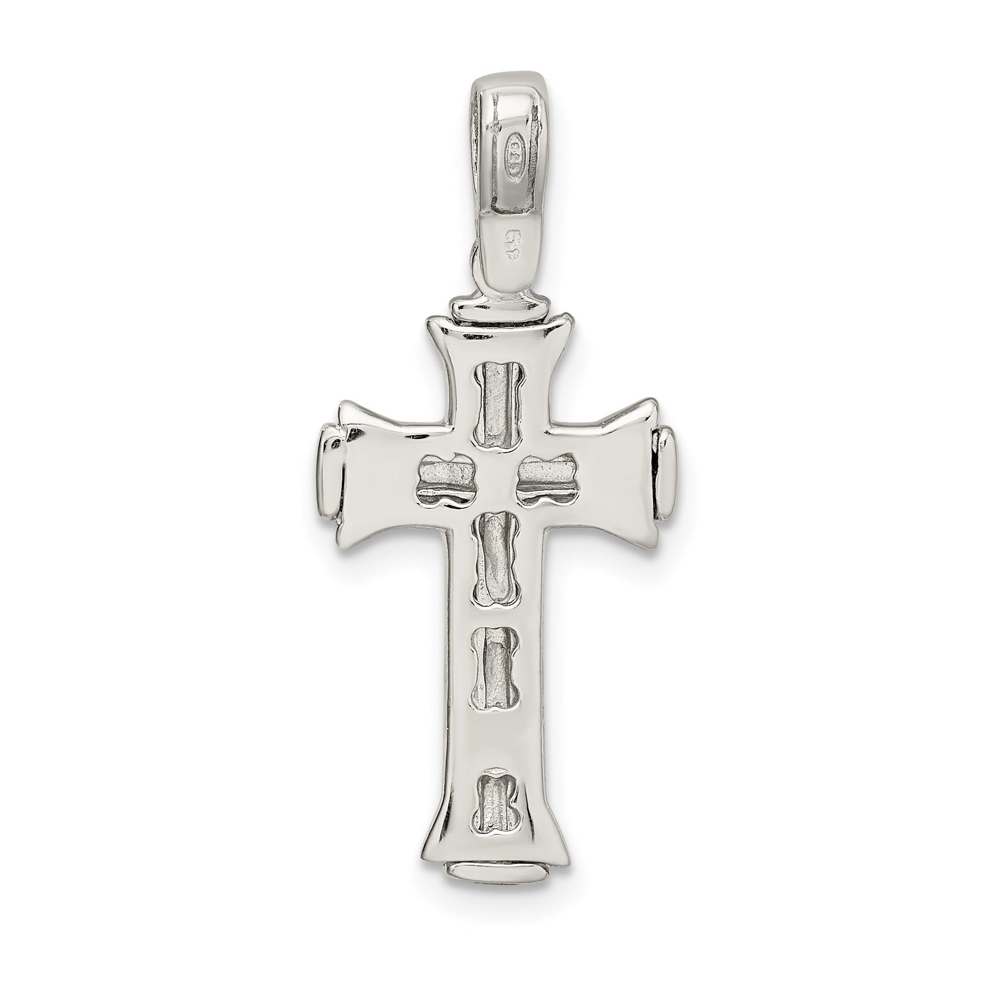Sterling Silver Rhodium-plated Satin & Polished Crucifix Pendant