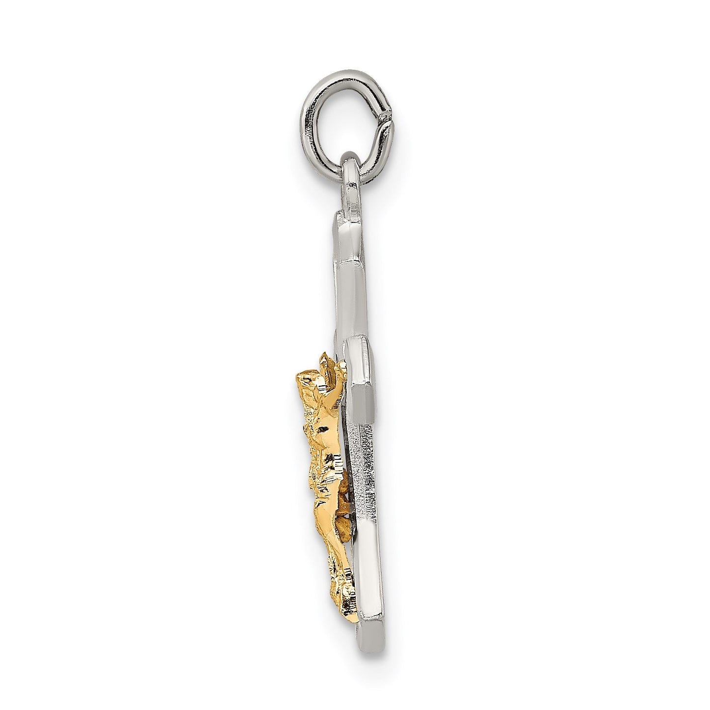 Sterling Silver & Gold-plated Polished Satin & D/C Crucifix Pendant