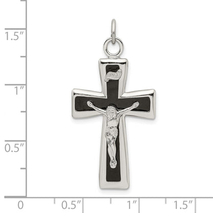 Sterling Silver Black Epoxy INRI Crucifix Pendant