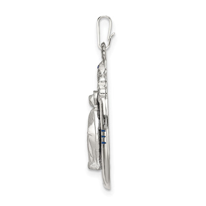 Sterling Silver Satin & D/C Epoxy & Crystal Miraculous Medal Pendant