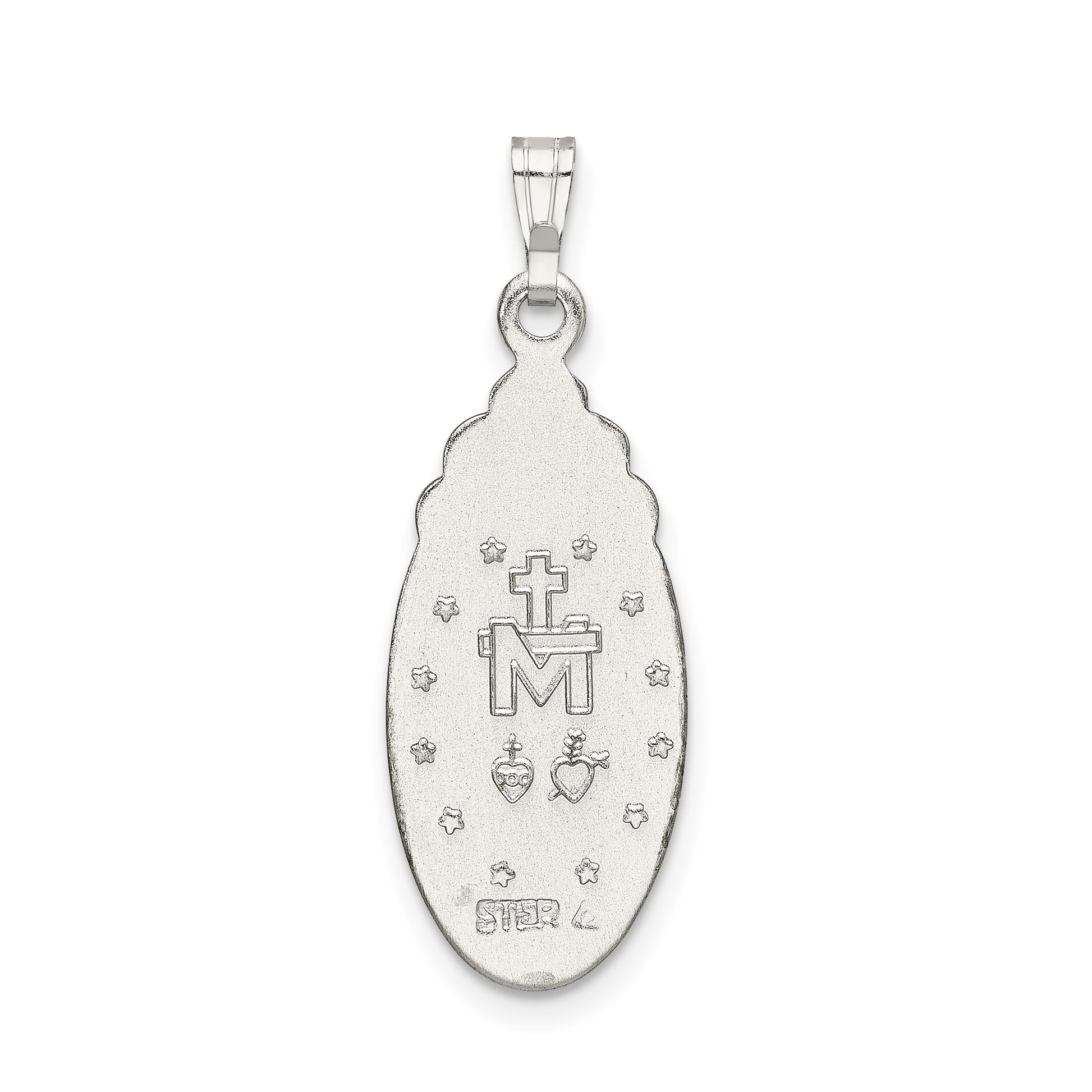 Sterling Silver Satin & D/C Epoxy & Crystal Miraculous Medal Pendant