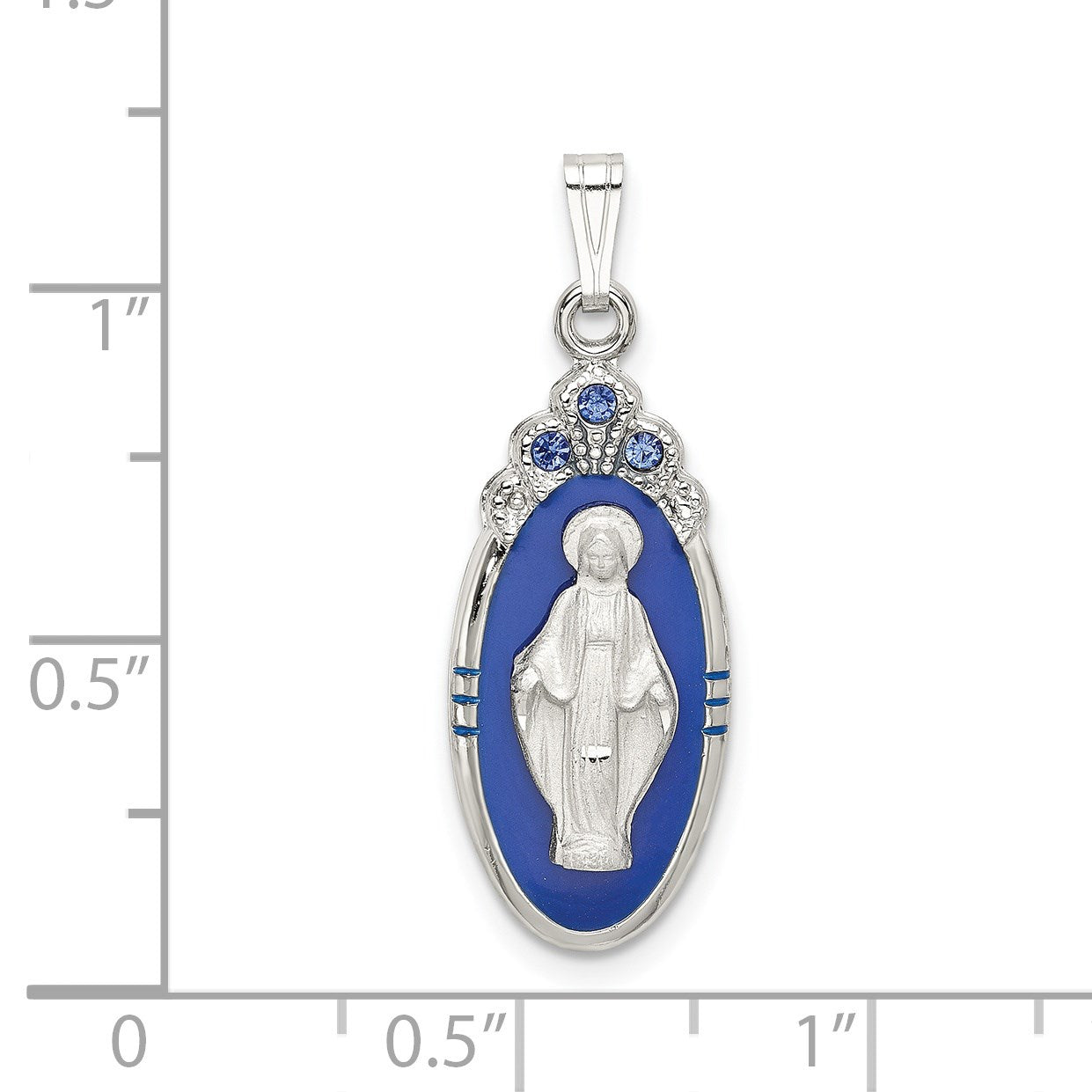 Sterling Silver Satin & D/C Epoxy & Crystal Miraculous Medal Pendant