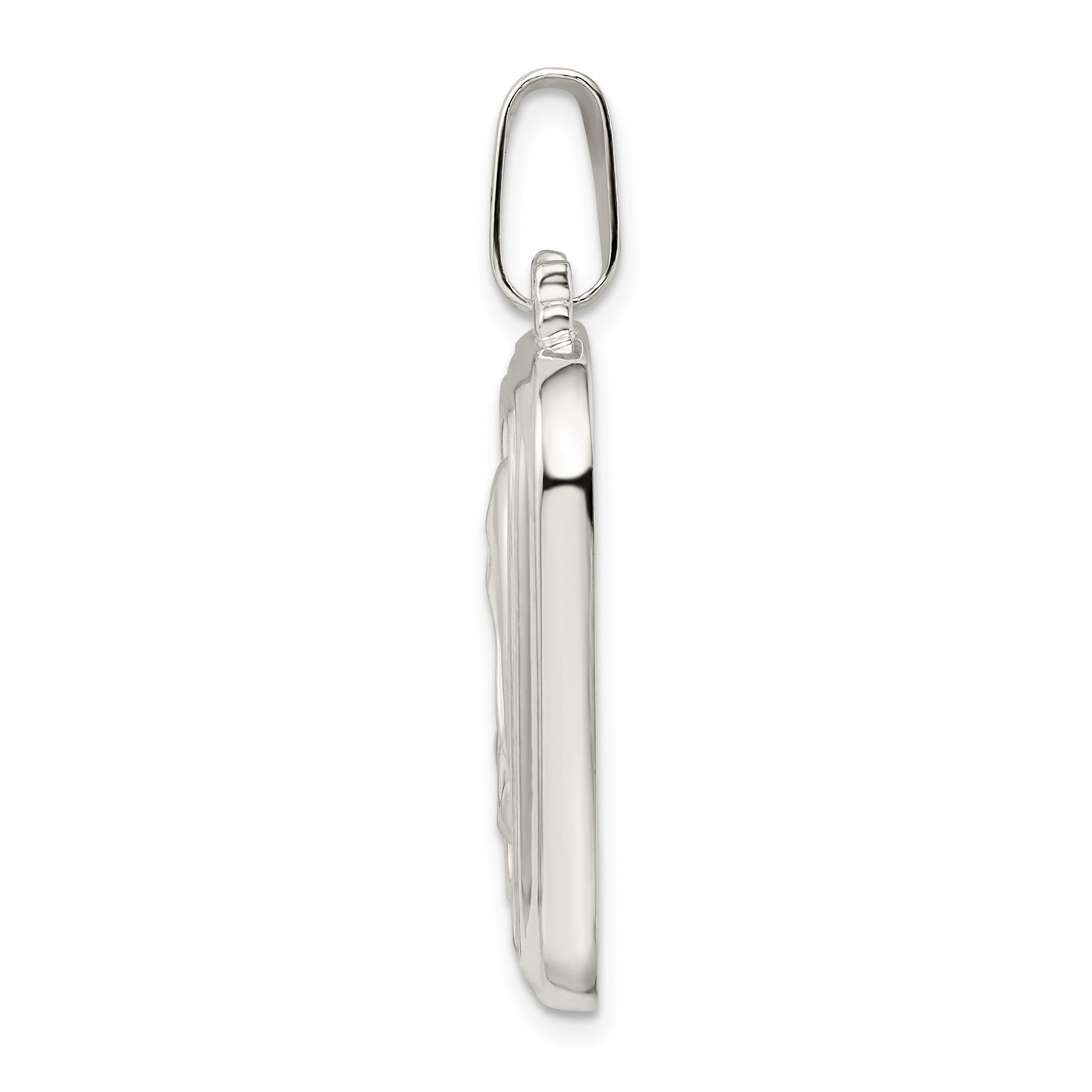 Sterling Silver Satin & Polished Mary w/Hail Mary Prayer Pendant