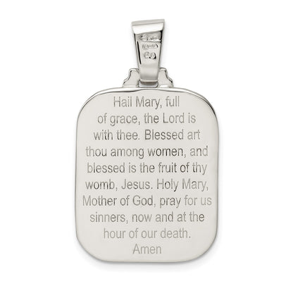 Sterling Silver Satin & Polished Mary w/Hail Mary Prayer Pendant