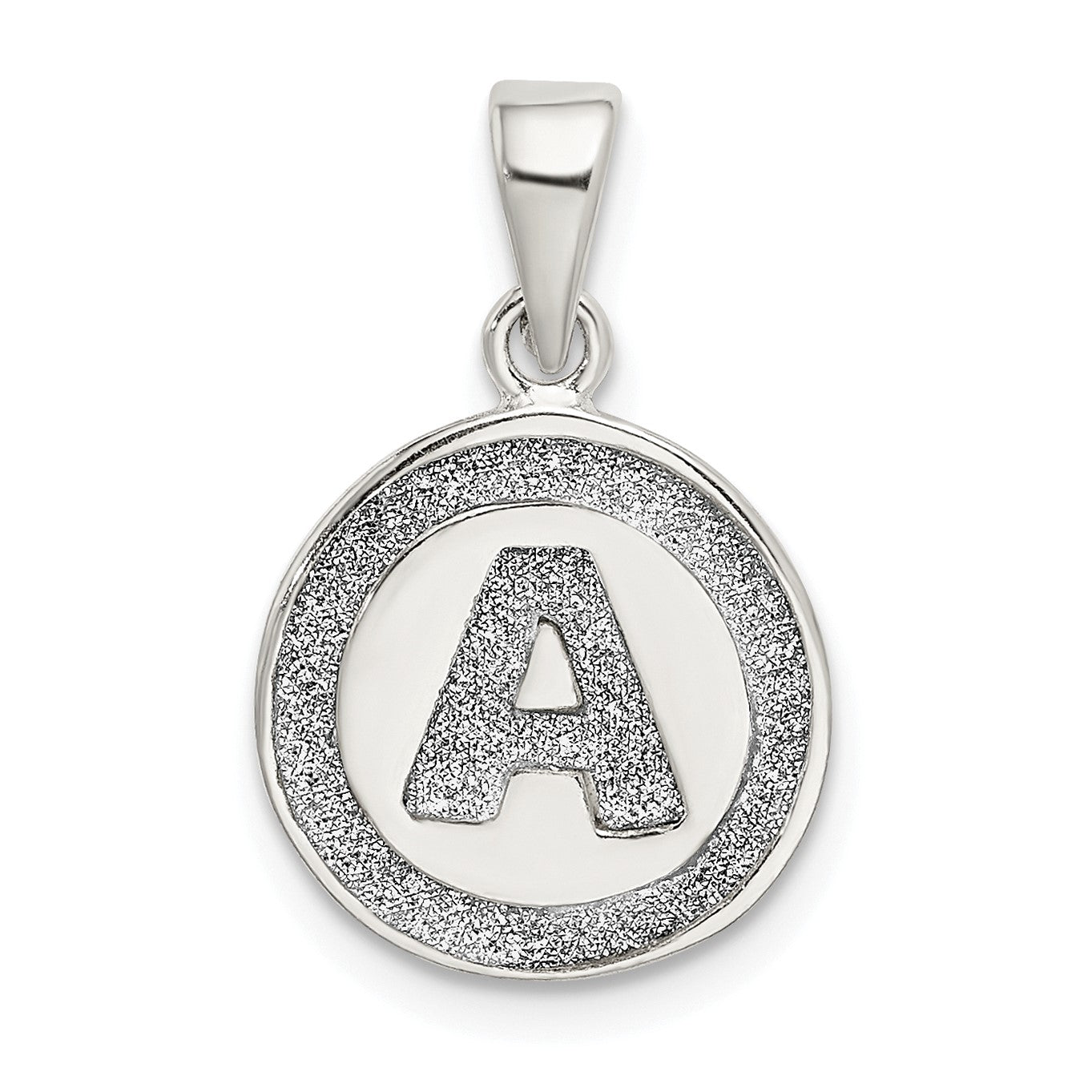 Sterling Silver Glitter Enamel Letter A Initial Circle Pendant